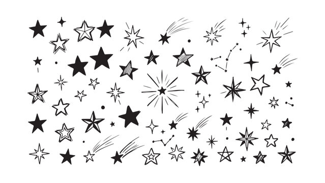 Hand Drawn Shooting Stars and Twinkling Star Doodles Set