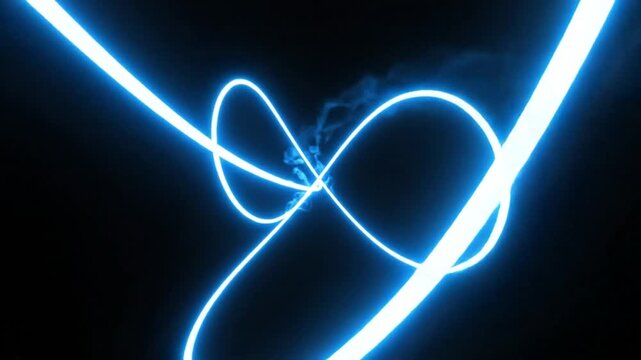 Single neon line traveling through random smooth paths then returning to start, perfect loop, 4K