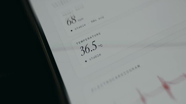 Health monitoring app interface indicating a human body temperature of 36.6 grades C