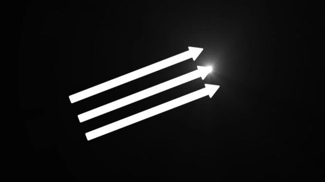 Business growth arrow and light concept animation. Up arrow animation on black background.4k motion graphics video