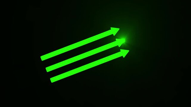 Business growth arrow and light concept animation. Up arrow animation on black background.4k motion graphics video
