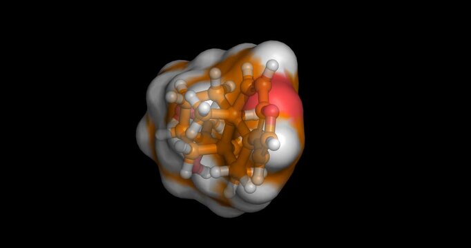 Kahweol, bioactive diterpene / lipid modulating compound for cholesterol regulation and metabolic research, 3D molecule spinning, 4K
