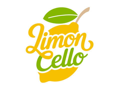 A colorful vector graphic logo for Limon Cello featuring a stylized lemon with a leaf and a spoon.