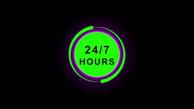 neon Customer service, nonstop service concept. service or activity will operate or be provided continuously without interruption throughout the day or week, 24 hours a day and 7 days a week.4k video