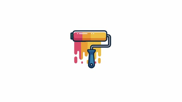 Animated Paint Roller with Dripping Colorful Paint Vector Motion Graphic