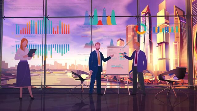 Business team analyzing data during a corporate presentation meeting