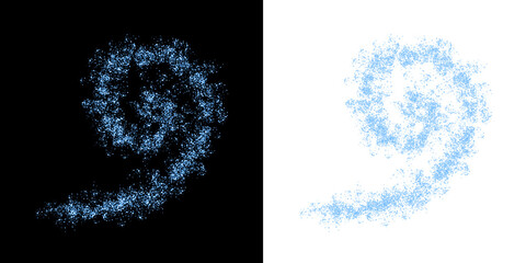 Fototapeta premium Blue particle spiral formation on black and white backgrounds isolated on a transparent background