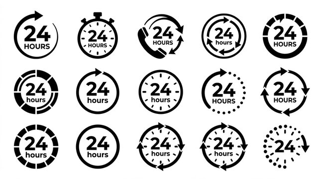 Collection of service icons for 24 hours availability