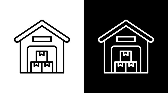 Warehouse Black White Icon Set Design 