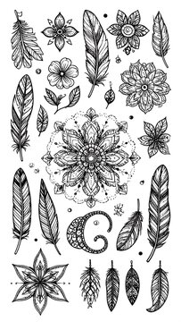 Boho Feathers  Flowers.