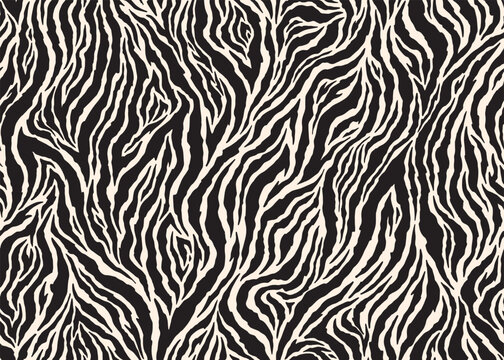 Abstract mono zebra stripes seamless pattern background. Vector illustration art backdrop