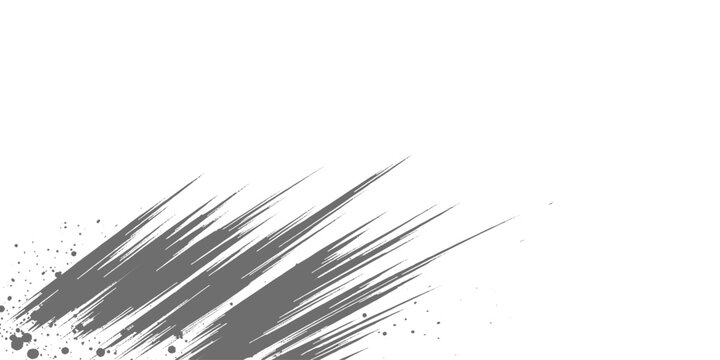 Dynamic black ink streaks slashing diagonally across a white background, with splatter accents and a bold, abstract, high-energy brushstroke style vector design.