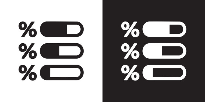 Minimalist Icon of Three Horizontal Progress Bars with Percentage Symbols - Modern Loading Status Graphic, Analytics Dashboard Data Metric, and Workflow Growth Performance Vector