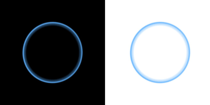 Luminous blue ring or circle on black and white backgrounds isolated on a transparent background