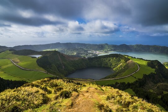 Overlook over the Sete Cidades crater, Island of Sao Miguel, Azores, Portugal