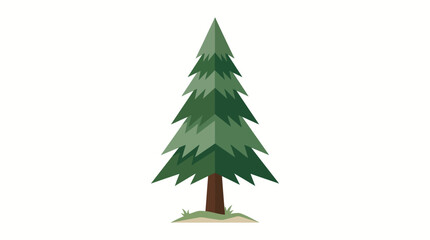 Fototapeta premium A stylized illustration of a tall, green evergreen tree with a brown trunk and a small patch of grass at its base.