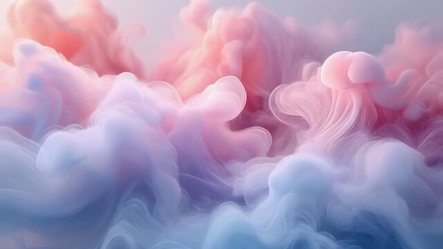Soft pastel smoke clouds in pink, blue, and purple hues with copy space, abstract background texture, gradient colors, dreamy atmosphere, ethereal mist