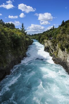 Narrow chasm leading in the Huka falls on the Waikato river, Taupo, North Island, New Zealand