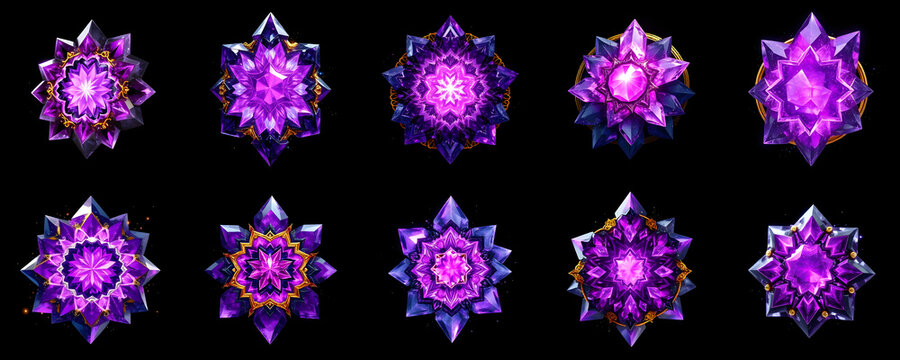 RPG arcane skill gems icon pack, blue magic crystals and intelligence socket stones set for game inventory