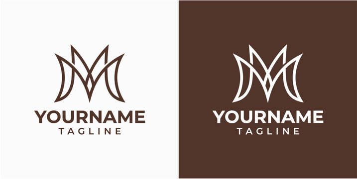 Logo design with letter M and tagline.