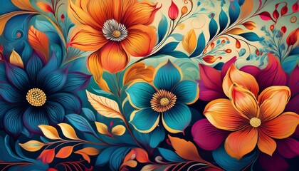 Fototapeta premium color art flowers pattern