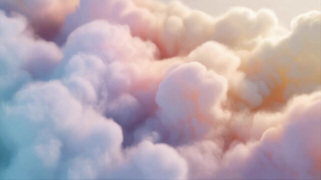 Soft, pastel-colored fluffy clouds with copy space, serene atmosphere, gentle lighting, gradient hues, abstract background texture, dreamy mood