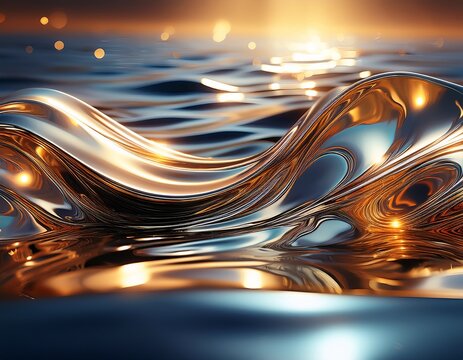 sparkling chrome mirror water effect on a glossy metallic surface against an abstract background water metallic