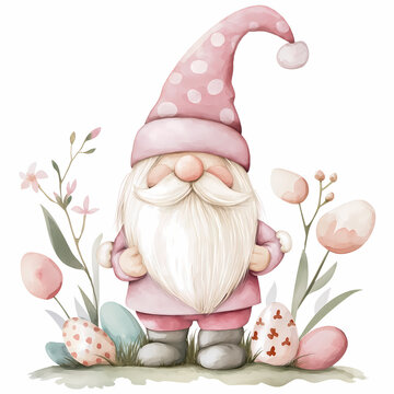 Sweet Easter Gnome with Eggs and Flowers