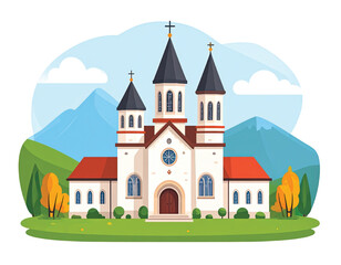 Naklejka premium White Church with Two Towers.