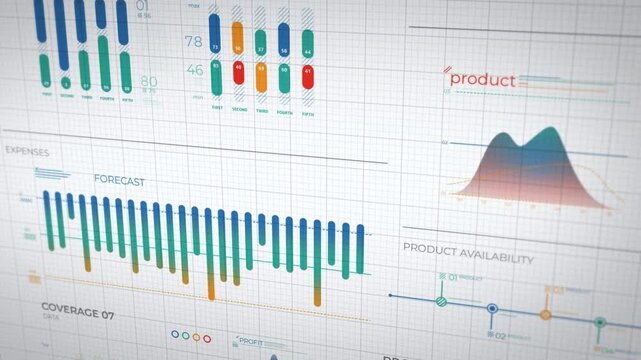 Animated business infographic with marketing data on a scrolling background