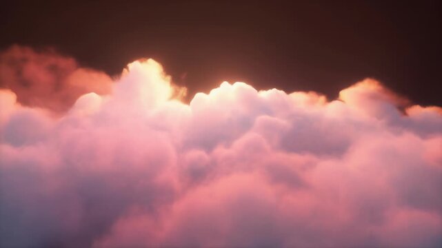 Dramatic pink sunset cloudscape with vibrant orange glow, soft puffy clouds, serene atmosphere, warm lighting, texture background