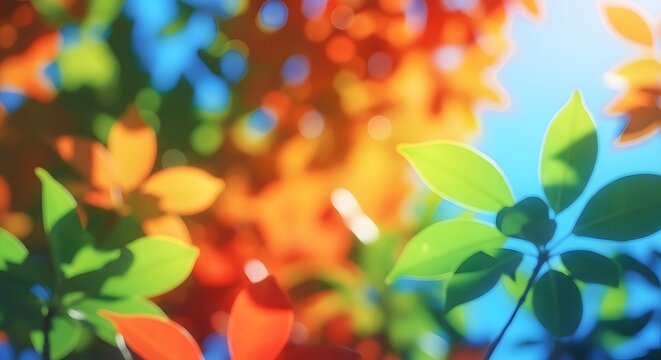 Fresh green leaves shining under bright sunlight. Vibrant spring season and positive natural energy concepts. Beautiful foliage soaking up the warm sun in a colorful summer garden.