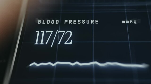 Blood pressure monitoring screen with systolic and diastolic readings