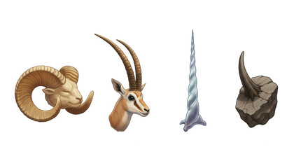 Fototapeta premium Set of Wild Animal Horns and Fantasy Creature Artifacts