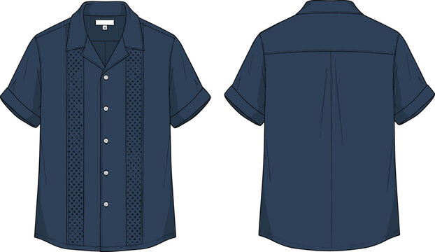 Cuban collar short sleeve shirt front and back view, men's fashion.