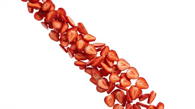 Close-up of Vibrant Red Coral Beads String on Pure White Background Minimalist Style