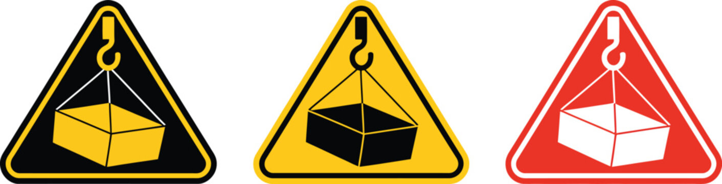 Overhead crane load warning signs in three colors