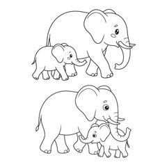 Elephant family pairings line art illustration with black and white, elephant © Saiful