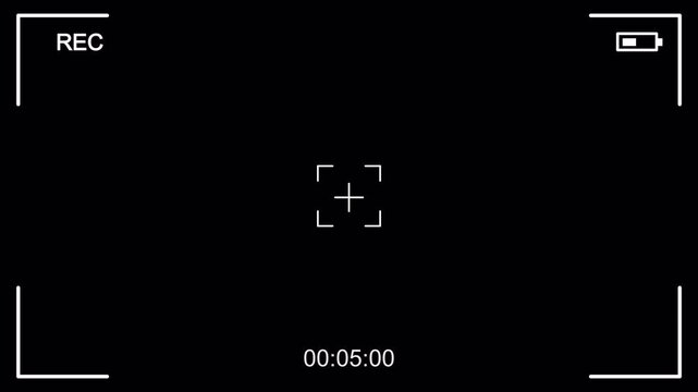 Recording screen overlay. Digital frame overlay icons for video camera recording with battery level and time stamp. Suitable for editing software tutorials.