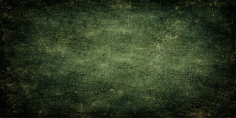 Obraz premium A dark, textured green grunge wall background with copy space on an old vintage paper backdrop
