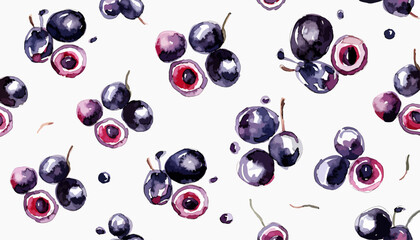 Bright watercolor acai berry bunch with realistic juicy fruit compositions naturally © Halen