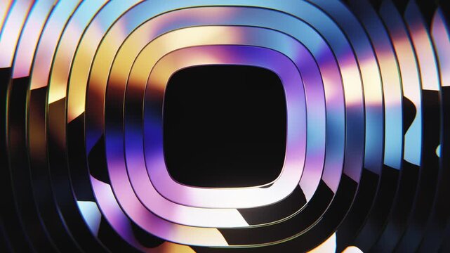 Rounded glass loop background with neon colorful reflective frame