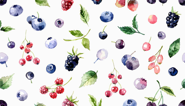 Bright berry mix watercolor pattern featuring artistic fruit splash compositions naturally