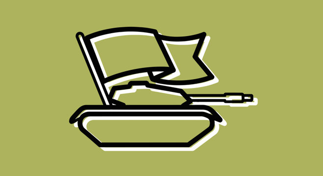 Stylized Tank with Flag Icon on Olive Green Background