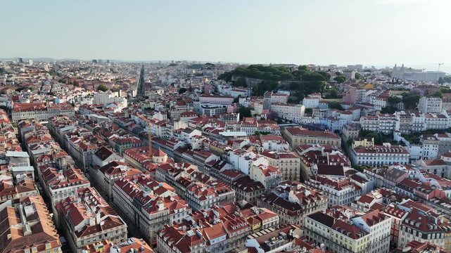 Drone Approach Toward S&atilde;o Jorge Castle Above Lisbon