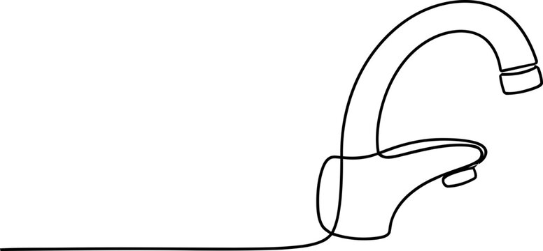 Minimalist single line drawing of a modern kitchen faucet, elegant water tap icon