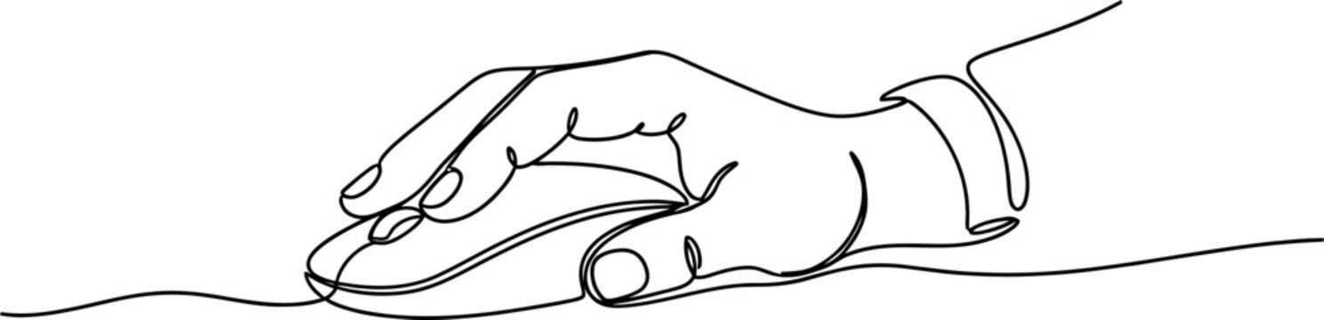 Continuous line drawing of a hand operating a computer mouse