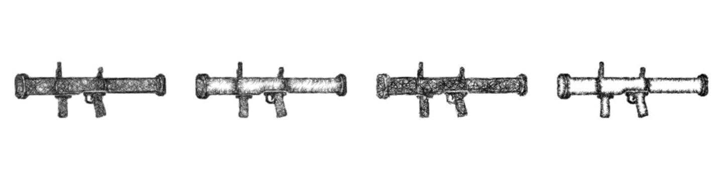 Monochrome sketch bazooka icon design set
