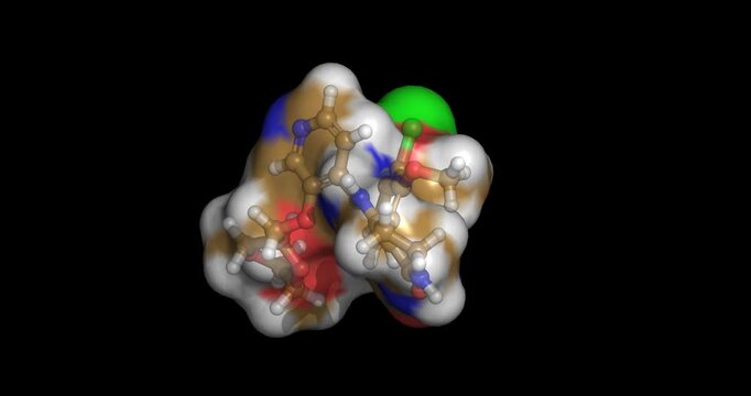 Sevabertinib, anticancer drug / tyrosine kinase inhibitor for non-small cell lung cancer and epidermal growth factor receptor mutated tumors, 3D molecule spinning, 4K