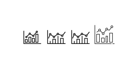 Fototapeta premium Collection of bar chart growth trend icons showing financial analysis progress report data visualization for economic market statistics business presentation.
